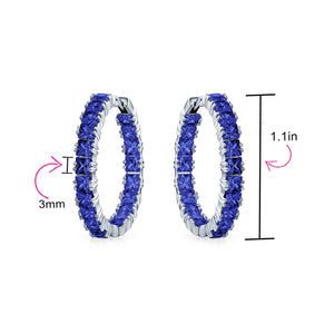 Bridal Princess Cut AAA CZ Inside Out Hoop Earrings Silver 1.25 Dia