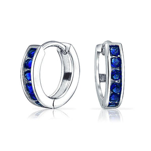 CZ Channel Hoop Earrings Rose Gold Plated Silver Birthstone Colors