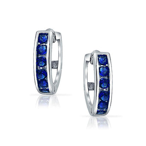 CZ Channel Hoop Earrings Rose Gold Plated Silver Birthstone Colors
