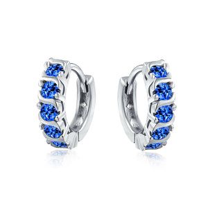 Wave Round Solitaire CZ Kpop Hoop Earrings Birthstone Colors