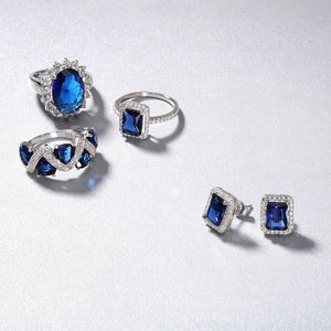 3CT CZ Blue Imitation Sapphire Emerald Cut Engagement Ring 925 Silver