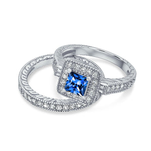 1CT Princess AAA CZ Engagement Wedding Ring Set 14K Plated 925 Silver