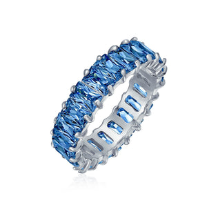 Clear Emerald Cut AAA CZ Eternity Wedding Band Ring Sterling Silver
