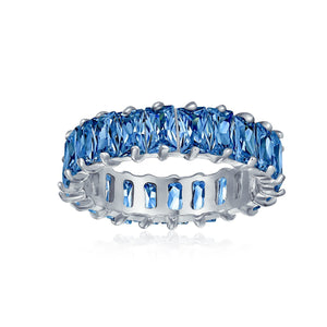 Clear Emerald Cut AAA CZ Eternity Wedding Band Ring Sterling Silver