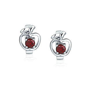 Red CZ Apple Of My Eye Hoop Earrings Cubic Zirconia Sterling Silver