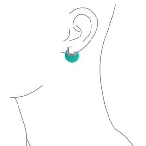 Bali Gemstone Crescent Hoop Earrings Caviar Bead 925 Sterling Silver