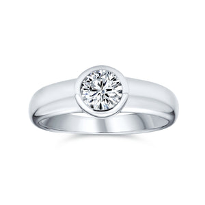 925 Sterling Silver AAA CZ Solitaire Bezel Engagement Promise Ring