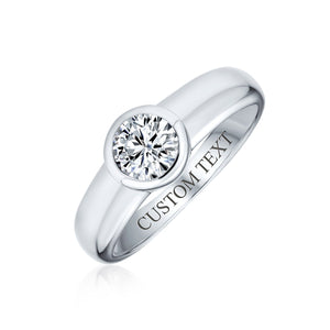 925 Sterling Silver AAA CZ Solitaire Bezel Engagement Promise Ring
