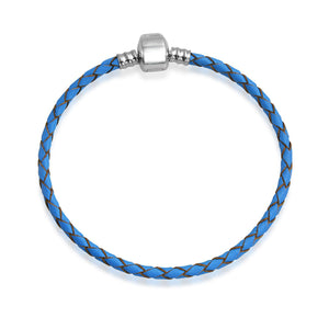 Weave Braid Leather Starter Charm Beads Bracelet Sterling Silver