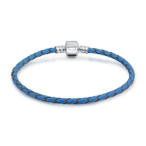 Weave Braid Leather Starter Charm Beads Bracelet Sterling Silver