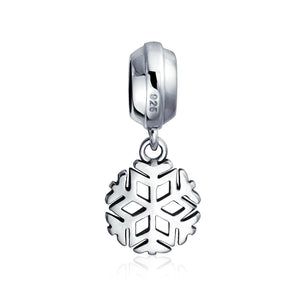 Holiday Winter Snowflake Shape Charm Bead 925 Sterling Silver