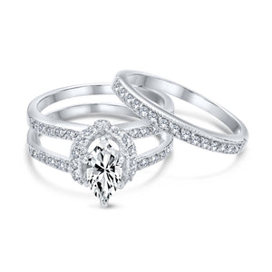 2CT Solitaire Marquise AAA CZ Engagement Ring Set Sterling Silver