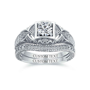 1CT AAA CZ Vintage Engagement Wedding Ring Set Sterling