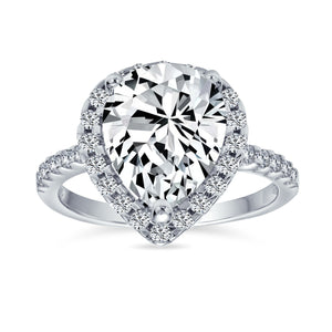 925 Sterling Silver Band 7CT AAA CZ Teardrop Halo Pear Engagement Ring - Joyeria Lady