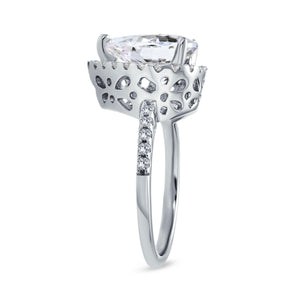 925 Sterling Silver Band 7CT AAA CZ Teardrop Halo Pear Engagement Ring