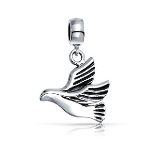 World Peace Dove Love Bird Dangle Charm Bead 925 Sterling Silver - Joyeria Lady