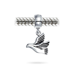 World Peace Dove Love Bird Dangle Charm Bead 925 Sterling Silver