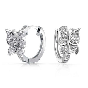 Butterfly Hoop Earrings Pave Cubic Zirconia Sterling Silver