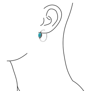 Oval Turquoise Braid Twisted Rope Hoop Stud Earrings Stainless Steel