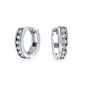 CZ Channel Hoop Earrings Rose Gold Plated Silver Birthstone Colors