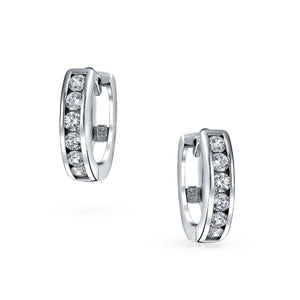 CZ Channel Hoop Earrings Rose Gold Plated Silver Birthstone Colors