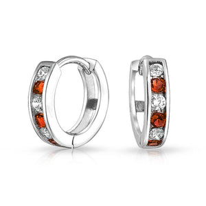 CZ Channel Hoop Earrings Rose Gold Plated Silver Birthstone Colors