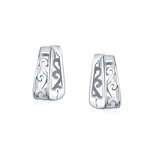 Square Pyramid Scroll Swirl Kpop Hoop Earrings Hoop Sterling Silver