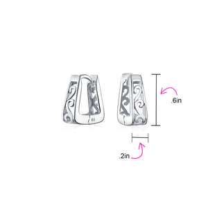 Square Pyramid Scroll Swirl Kpop Hoop Earrings Hoop Sterling Silver