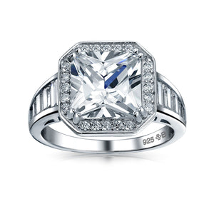 5CT AAA CZ Baguette Halo Princess Cut Engagement Ring Sterling Silver