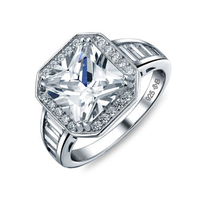5CT AAA CZ Baguette Halo Princess Cut Engagement Ring Sterling Silver - Joyeria Lady