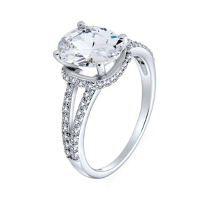 3 CT Oval AAA CZ Engagement Ring Split Pave Shank Band Sterling Silver