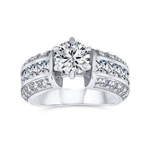 2CT AAA CZ Solitaire Engagement Ring Wide 3 Row Band Sterling Silver