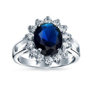5CT Blue Oval Imitation Sapphire CZ Engagement Ring Sterling Silver