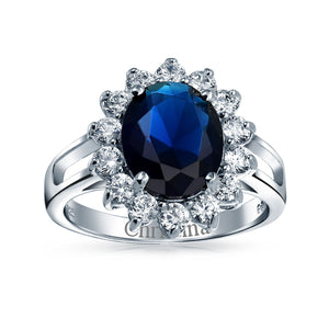 5CT Blue Oval Imitation Sapphire CZ Engagement Ring Sterling Silver