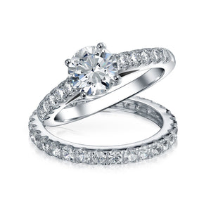1CT Solitaire AAA CZ Engagement Wedding Ring Set Eternity Band Silver - Joyeria Lady