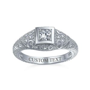 1CT Square Solitaire AAA CZ Vintage Engagement Ring Sterling Silver