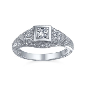 1CT Square Solitaire AAA CZ Vintage Engagement Ring Sterling Silver - Joyeria Lady