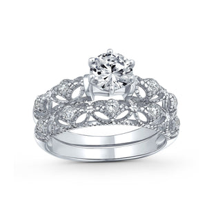 1CT Solitaire AAA CZ Engagement Wedding Band Ring Set Sterling Silver - Joyeria Lady