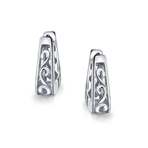 Square Pyramid Shaped Scroll Swirl Filigree Kpop Huggie Earrings Hoop