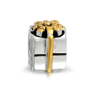 Ribbon Bow Birthday Present Gift Box Charm Bead 925 Sterling Silver - Joyeria Lady
