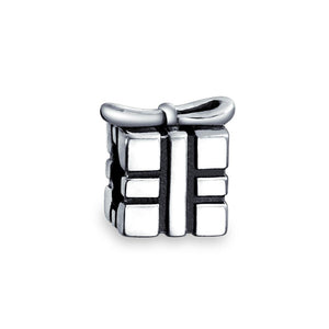 Ribbon Bow Birthday Present Gift Box Charm Bead 925 Sterling Silver
