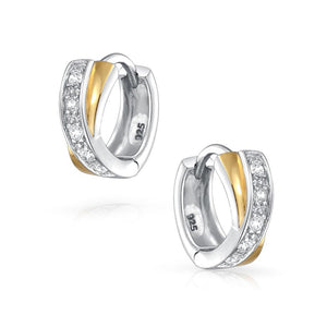 Criss Cross Hoop Earrings Hoop CZ Gold Plated Sterling Silver
