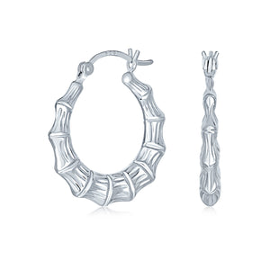 Lightweight Hollow Round Tribal Bamboo Hoop Earrings Sterling Silver - Joyeria Lady
