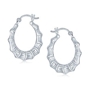Lightweight Hollow Round Tribal Bamboo Hoop Earrings Sterling Silver