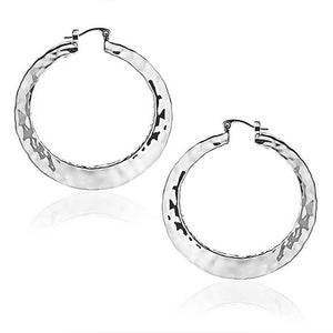 Boho Style Hammered Large Hoop Earrings Silver Gold Plated 2 Inch