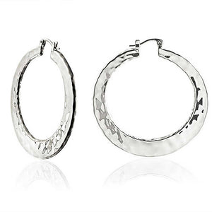 Boho Style Hammered Large Hoop Earrings Silver Gold Plated 2 Inch