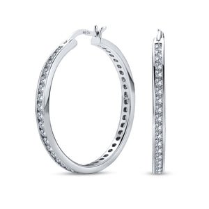 Big Black Cubic Zirconia Statement Hoops Earrings Sterling Silver 1.5