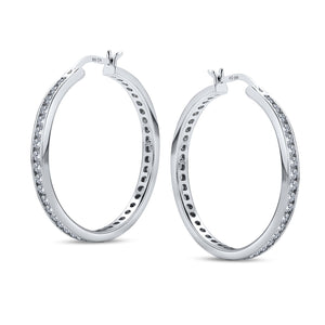 Big Black Cubic Zirconia Statement Hoops Earrings Sterling Silver 1.5