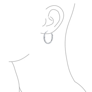 Big Black Cubic Zirconia Statement Hoops Earrings Sterling Silver 1.5