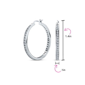 Big Black Cubic Zirconia Statement Hoops Earrings Sterling Silver 1.5